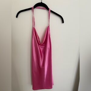 Divided Fuchsia Satin Mini Dress